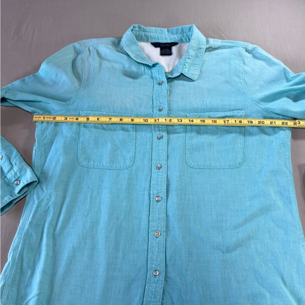 Calvin Klein Jeans Women’s XL Aqua Button-Up Shirt 100% Cotton Long Sleeve - Picture 5 of 14